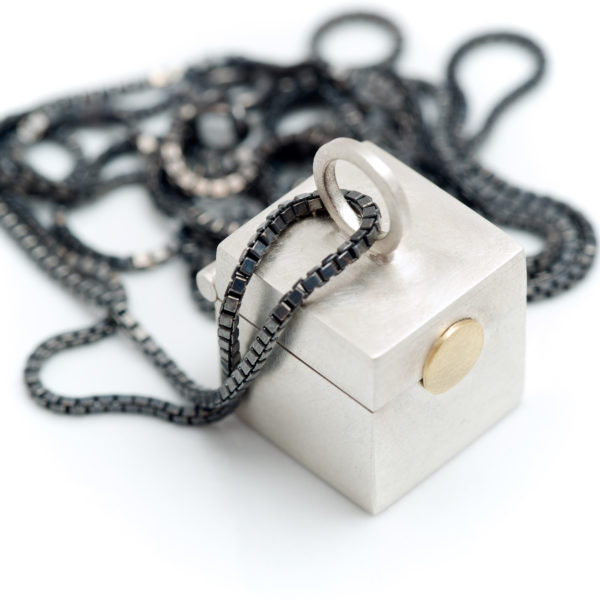 silver micro box pendant