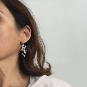Free Spirit black pearl earrings on model