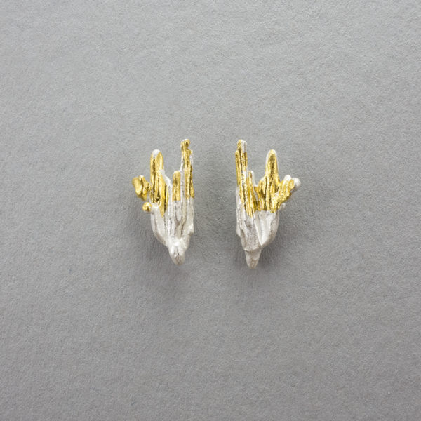 Molten leaf studs with 24ct gold web