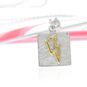 Sterling silver and gold lightning bolt neon art necklace