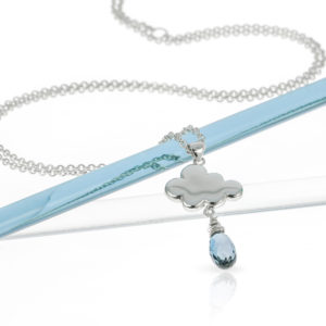 Sterling silver raincloud necklace with blue topaz rain drop