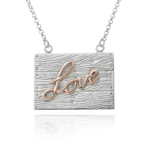 Sterling silver and rose gold neon art love necklace wood planks