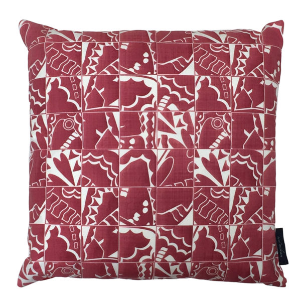 Tori McLean Butterfly Check Crimson Cushion Front