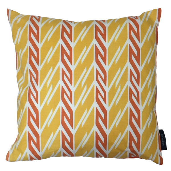 Tori McLean Butterfly Stripe Yellow Orange Cushion Front