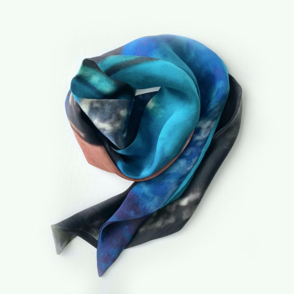 Seascape 100% pure silk skinny scarf
