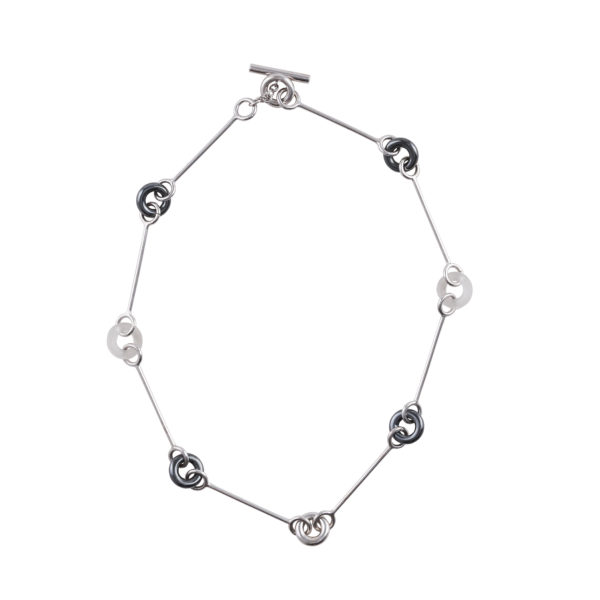 Multi-combination Torus Chain Necklace - Silver & Hematite - Shown worn