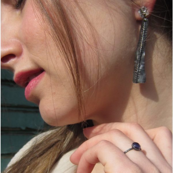 long oxidised silver earrings by Catherine Marche