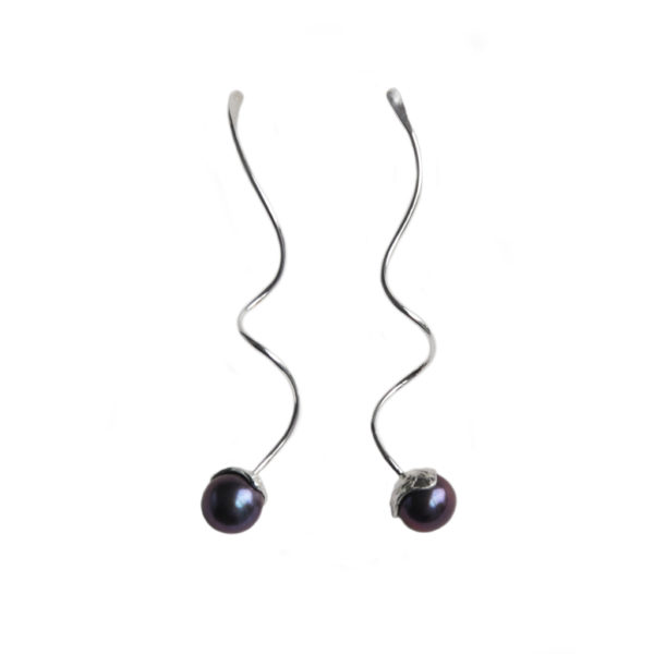 Silhouette twisted silver earrings black pearls