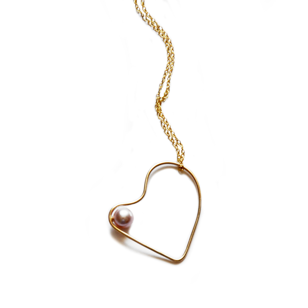 Silhouette gold heart pendant with blush pearl