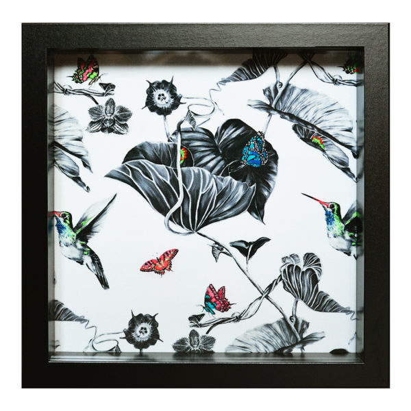 Multi Hummingbirds Hand Embroidered and Beaded Artwork