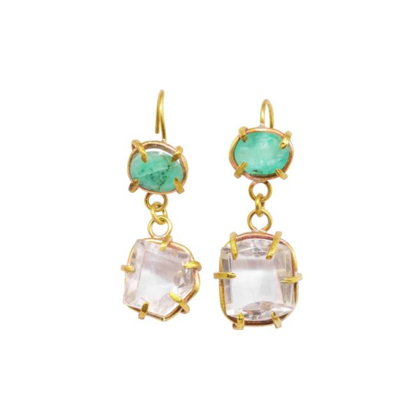 Kelpie Emerald and Rock Crystal Drop Earrings 2