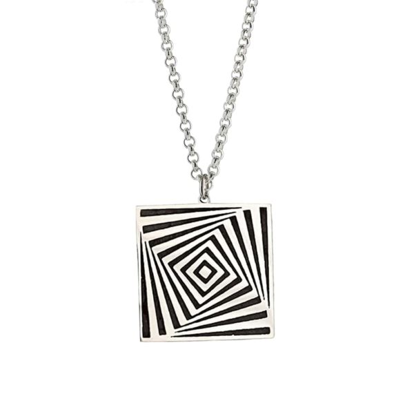 Silver square necklace hanging