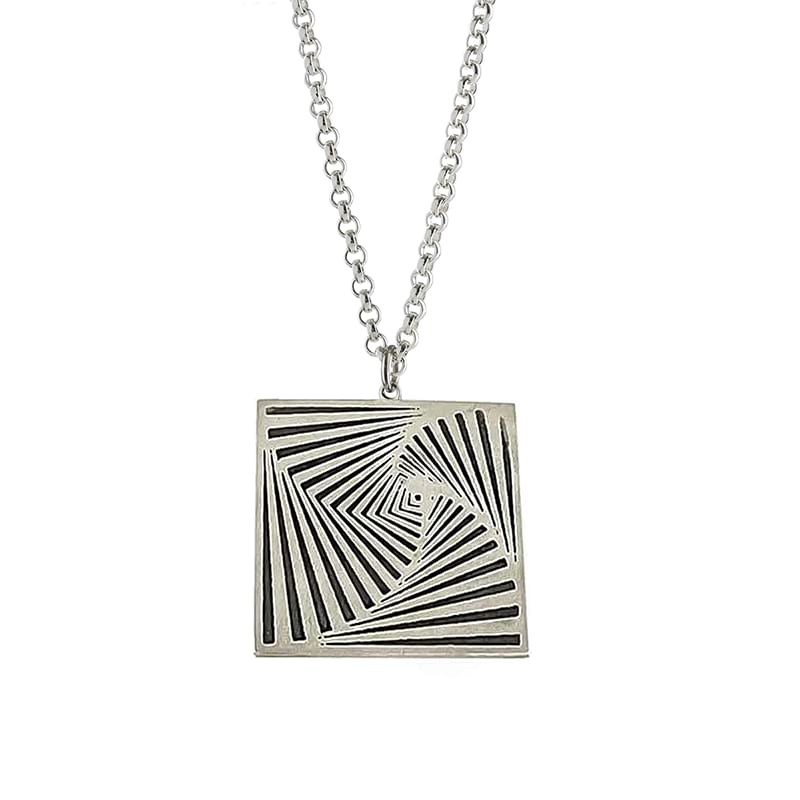 Silver square necklace hanging