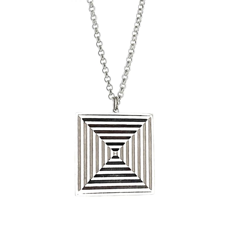 Silver Square necklace with geometric pattern