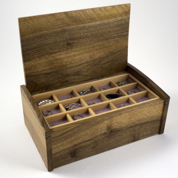 English walnut curved lid jewellery box