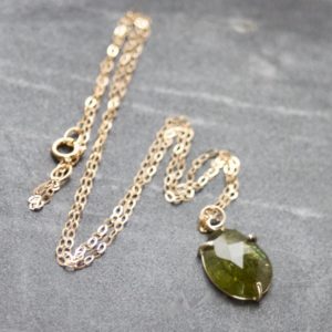 Olive Green Tourmaline & Gold Necklace