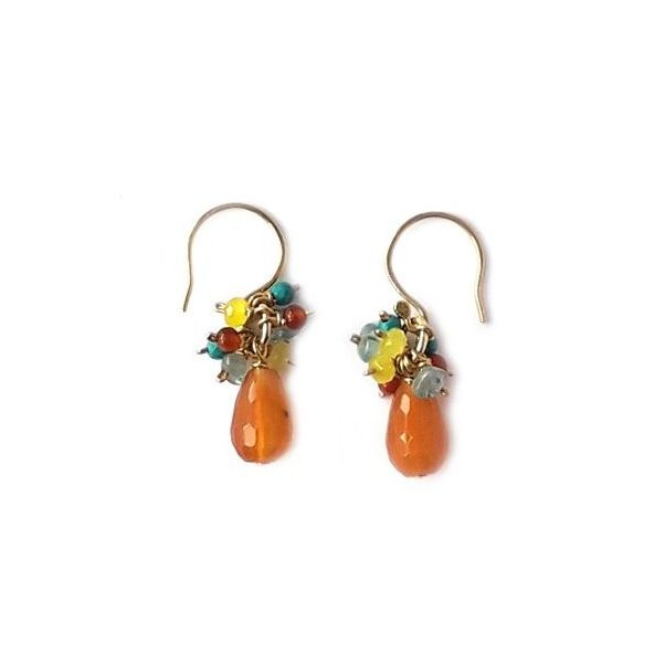 Colourful gemstone earrings, orange, yellow, turquoise, gold