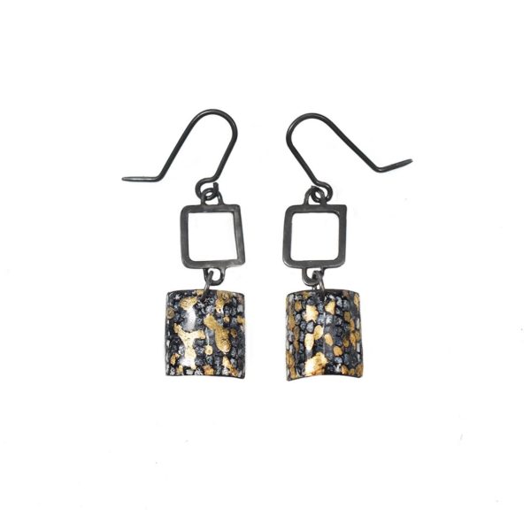 Oxidised Blue and Gold Square Wire Drop Earrings