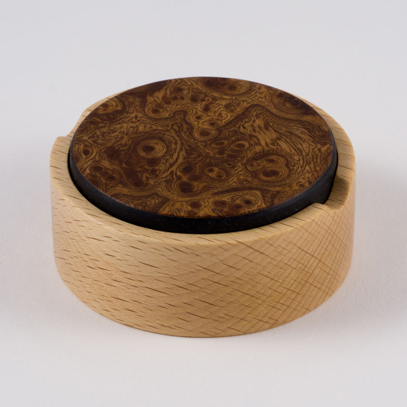 Small round wooden lift off lid trinket box