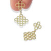18k Yellow Gold Beaded Quatrefoil Dangle Earrings - with hand for scale