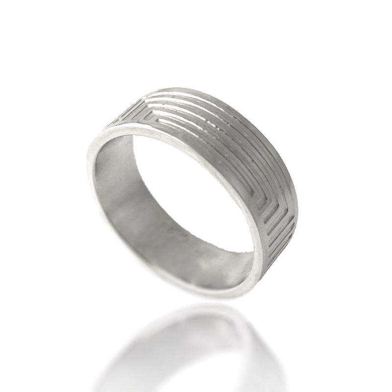 Silver Ring Band with line sideview