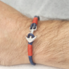 Handcrafted Men's Silver Anchor leather Bracelet on a wrist.
