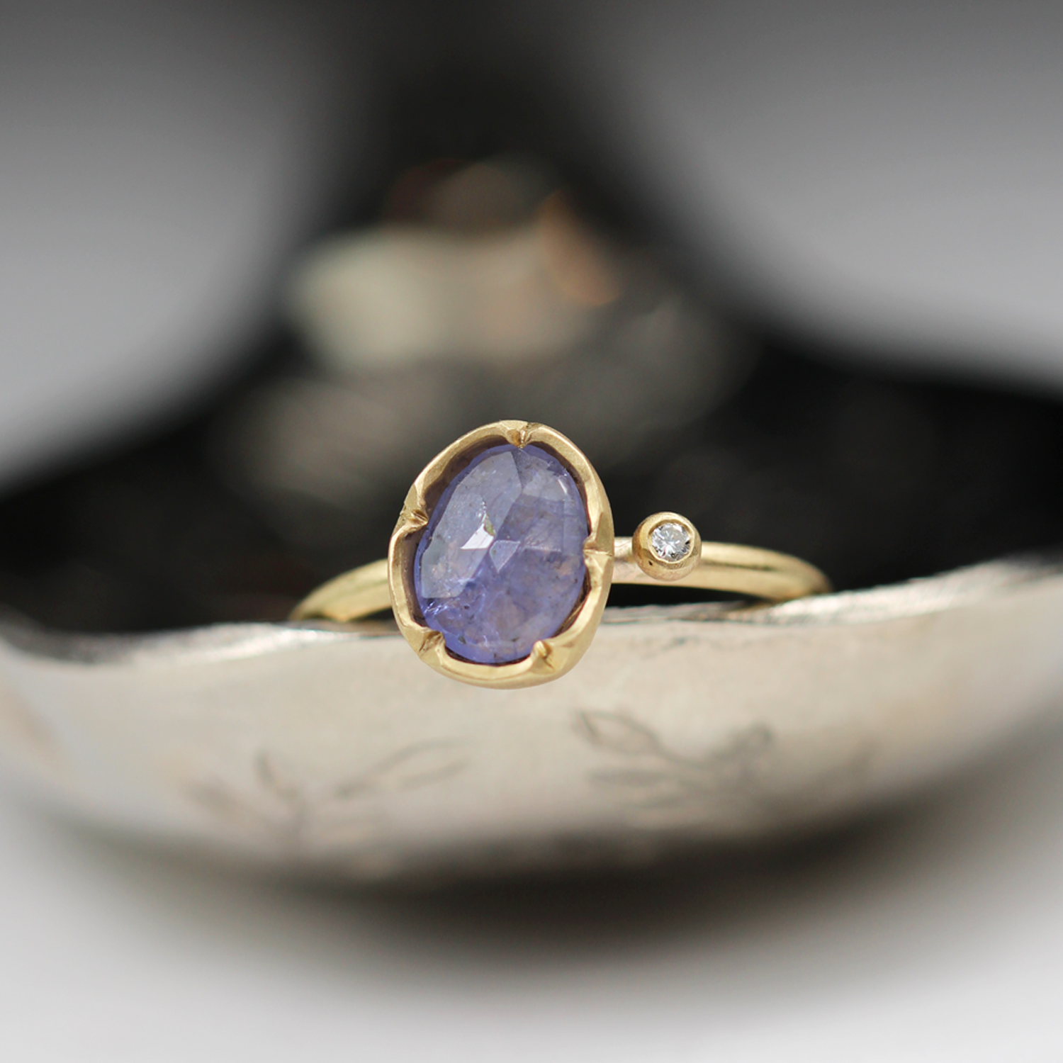 Natalie Perry Jewellery, Flower Set Tanzanite Ring with Diamond