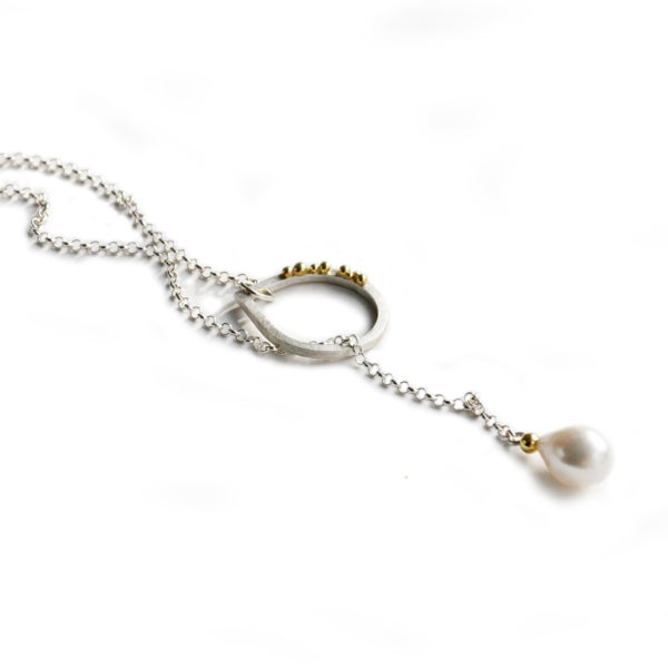 Katerina Damilos ORB teardrop lariat with pearl and gold granulation 3