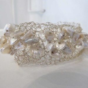 white cultured keshi pearls cuff
