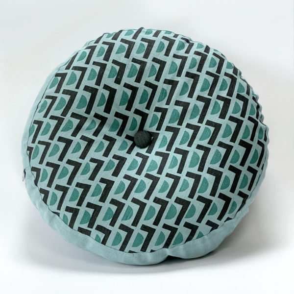 Handprinted Round Box Cushion with button
