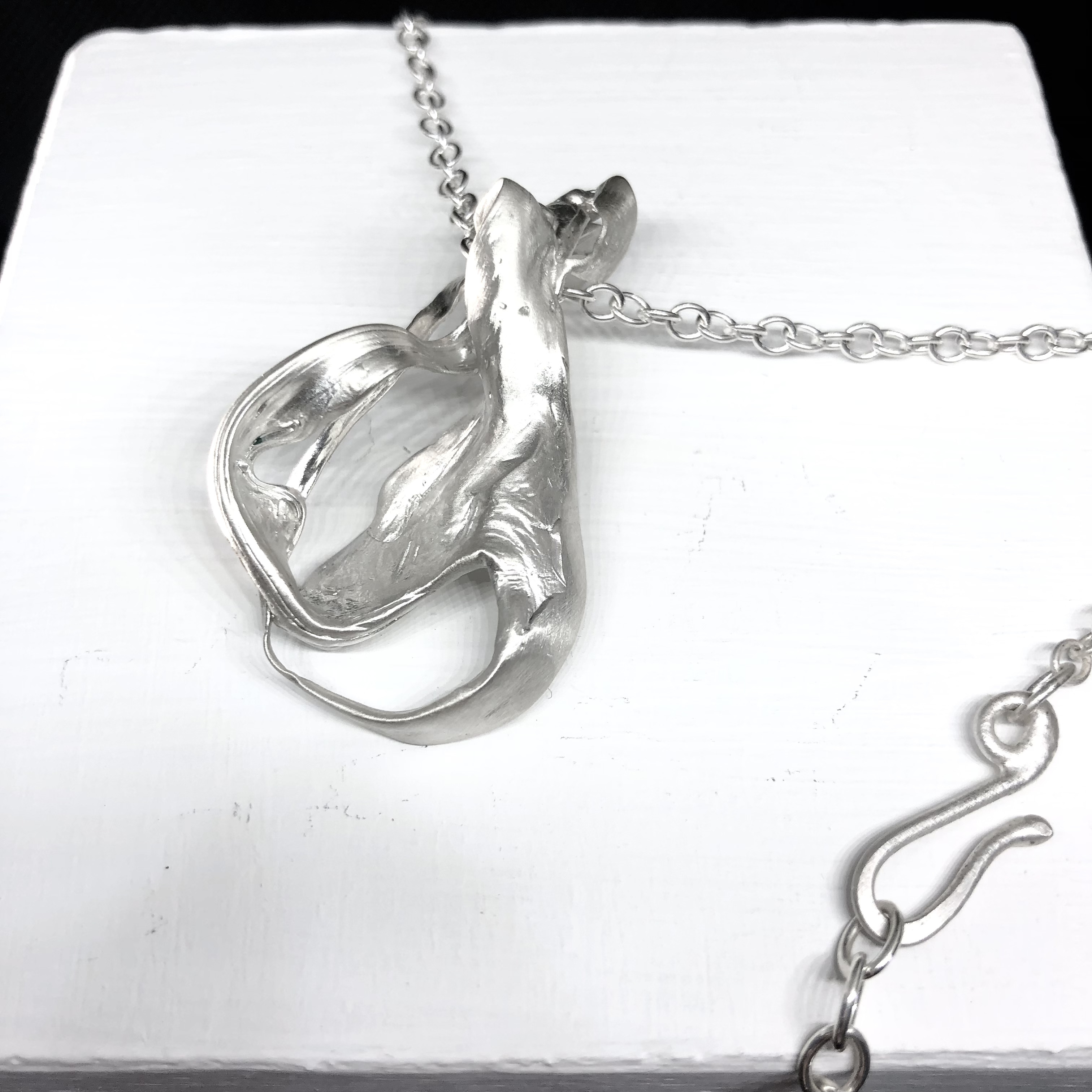 Charlotte E Padgham SKINS 100% recycled sterling silver pendant satin silver finish chain 2a