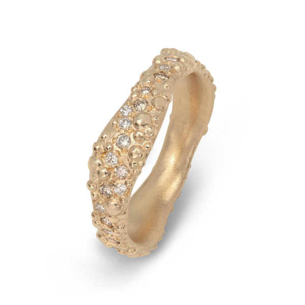 Orno Wide Wedding Band with Champagne and White Diamonds in 9ct yellow gold_01