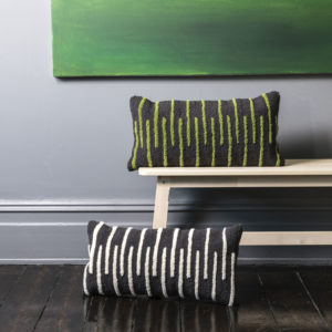 Barcode unique Hand tufted cushion in a charcoal and Green