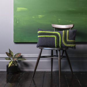 Zeca Hand tufted cushion in a charcoal and green