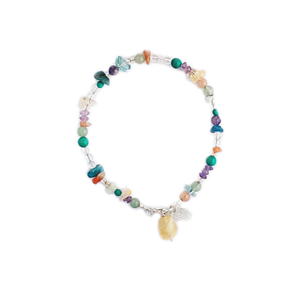 delicate beaded gemstone bracelet with amethyst, citrine, turquoise, sunstone