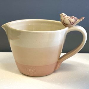 Pink ceramic stoneware bird detail jug