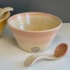 pink thrown stoneware bowl and scoop