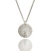 Silver round pendant with curb chain featuring a striking optical design