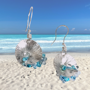 blue beaded silver earrings